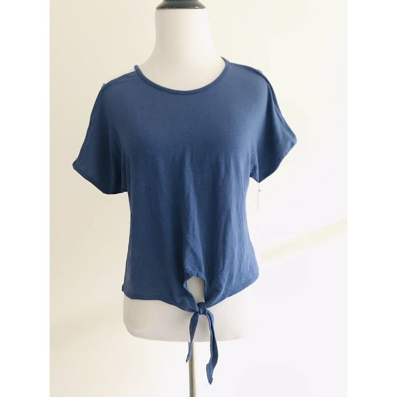 Anthropologie | Purple Snow Cut Out Top Womens S Blue Short Sleeves Tie - Picture 1 of 11
